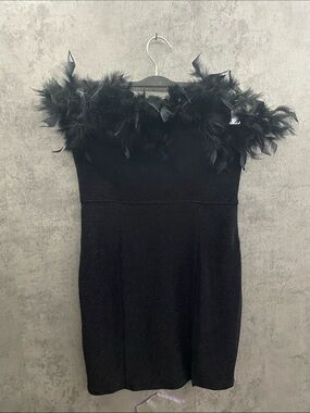 Fashion Nova Black Feather Trim Mini Dress